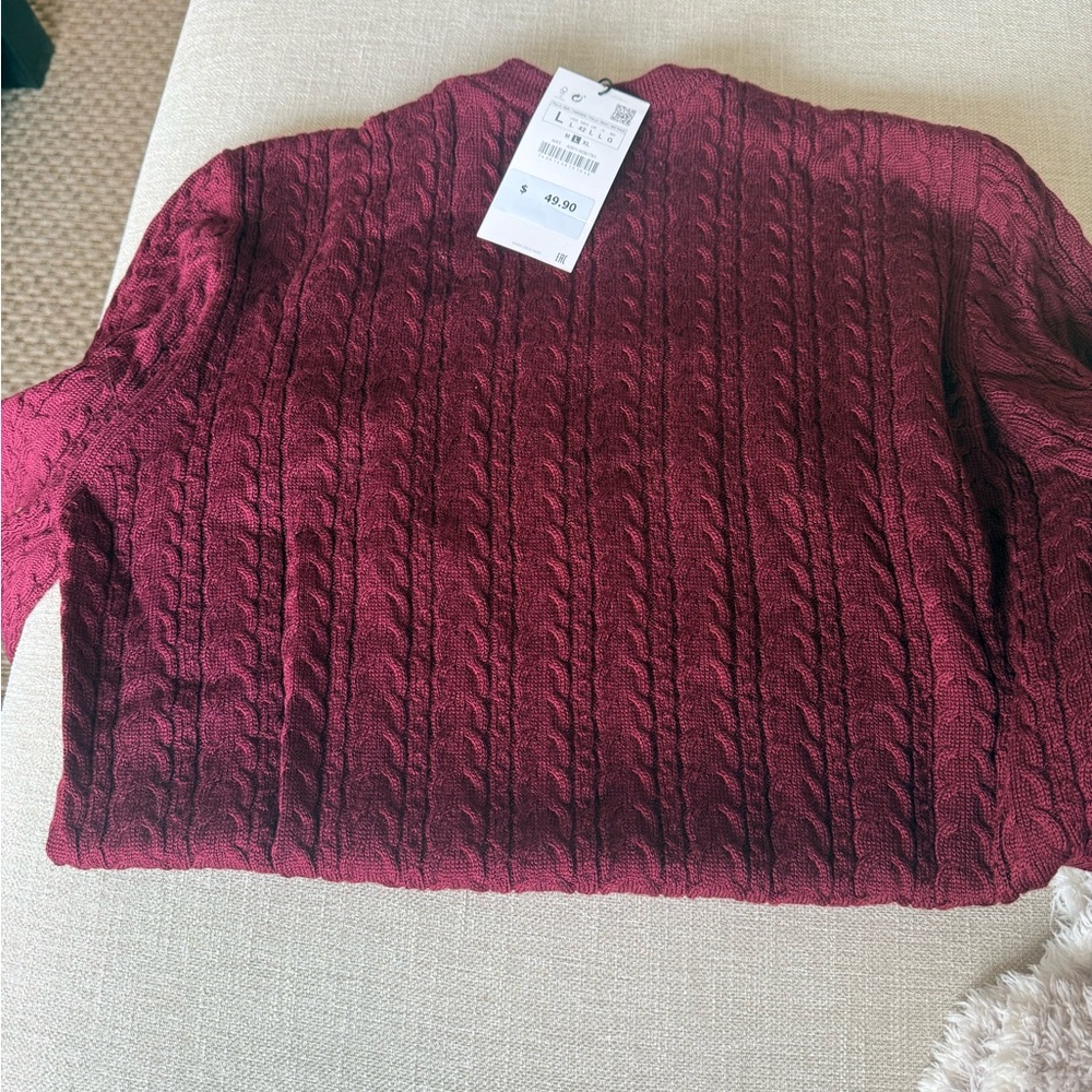 Mens Cable Knit Sweater - Burgundy